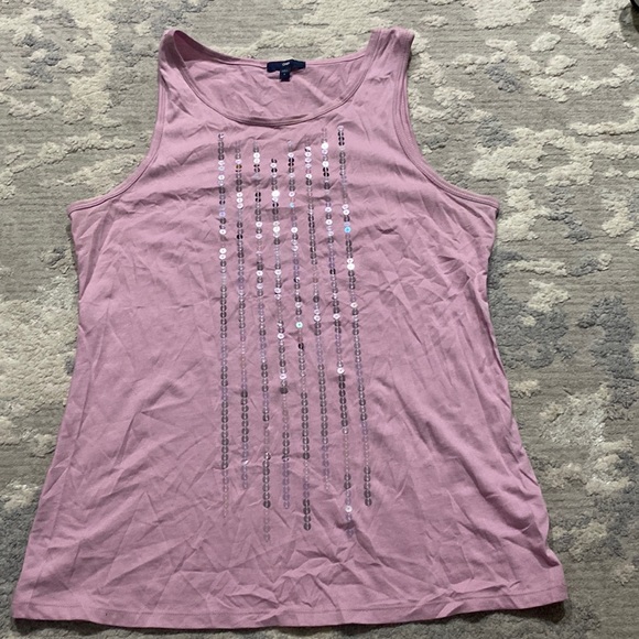 GAP Tops - GAP Pastel Lilac Purple Sequin Tank Top size L EUC